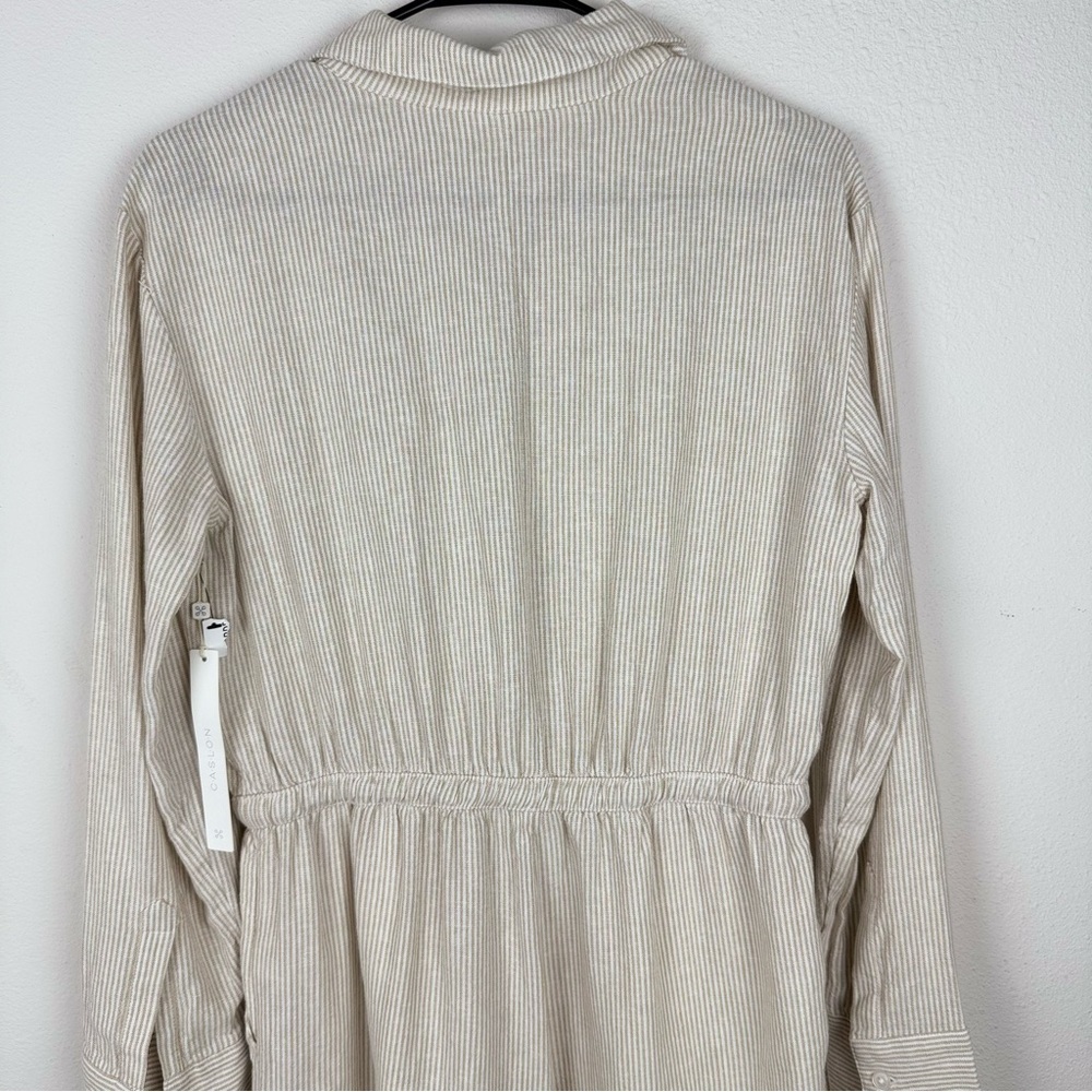 NWT Caslon Stripe Long Sleeve Linen Blend Romper Tan Safari - White Leah‎ Stripe - Picture 6 of 12